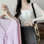Sheer Lace Long Sleeve Cropped Cardigan