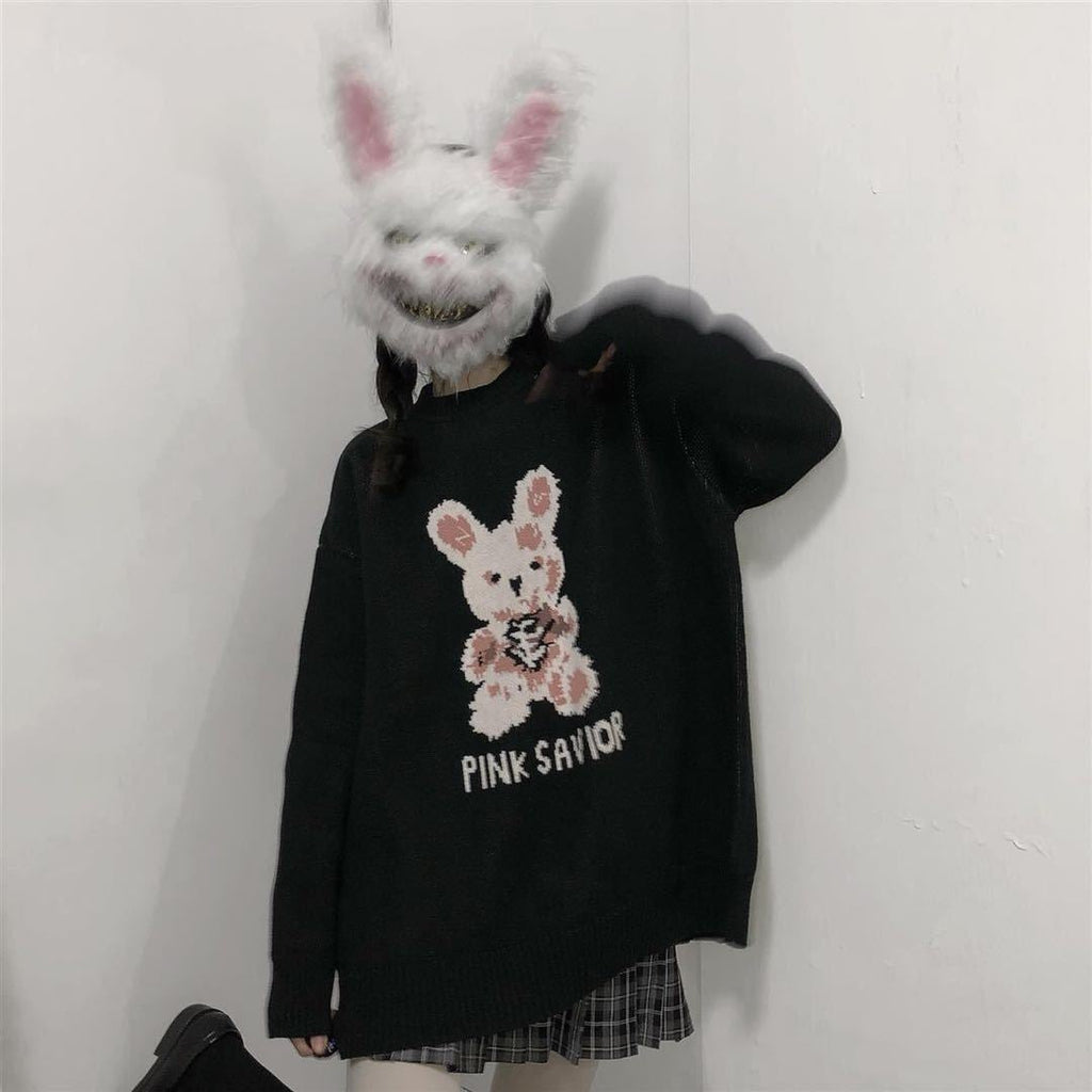 Bunny Knit Casual Sweater Sweatshirt Loose Jumper Long Sleeve Pullover Top Punk Goth E-Girl Kawaii Korean Japanese Harajuku Streetwear