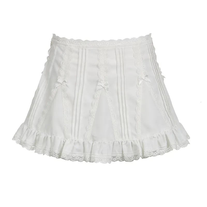 White Fairy Bow Ruffle A-Line Skirt