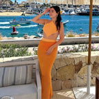 Orange Knit Beach Knit Pencil Skirt