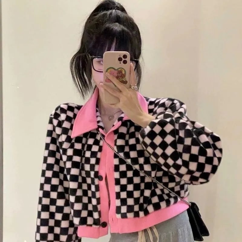 Black & White Checkered Long Sleeve Sweater