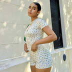 2PCS Floral Print Short Sleeve T-shirt + Shorts