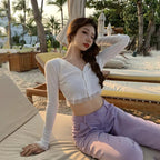 Cute Pink Black Green White Long Sleeve Button Up Crop Top Knit Cardigan Sweater Aesthetic Casual E-Girl Kawaii Korean Japanese Harajuku