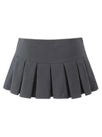 Grey Bow Low Waist Tiered Pleated Skirt
