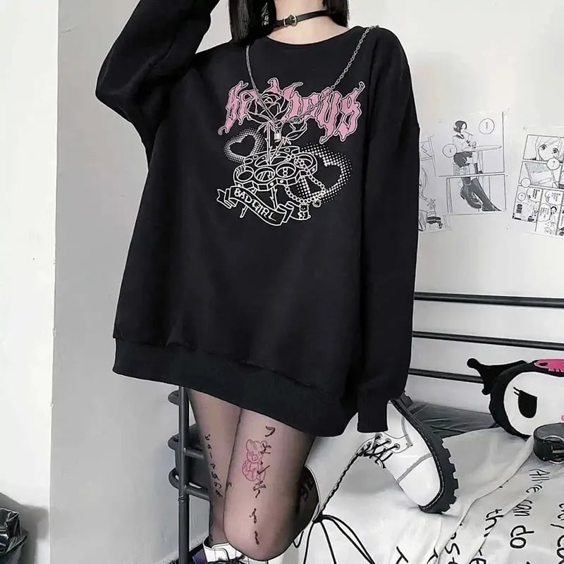 Knuckle Ring Bad Girl Print Sweater