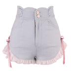 Pink Bow Ruffle High Waist Lace Shorts