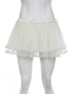White Mesh Ruffle Mini Skirt