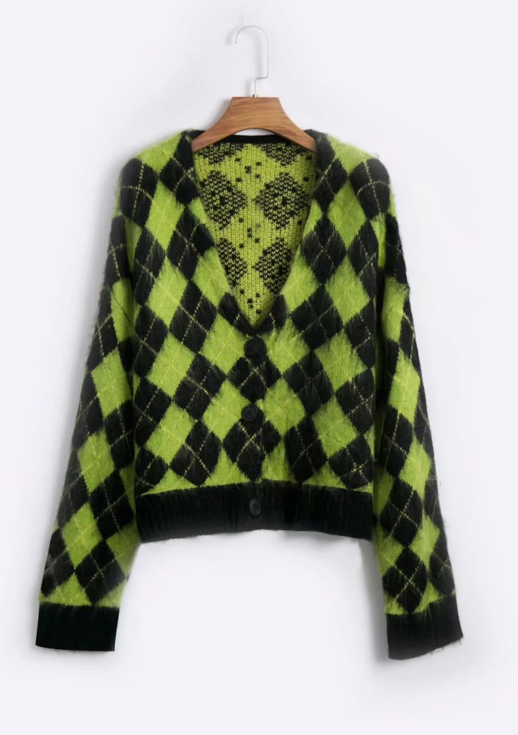 Cute Checkered Vintage Knit Cardigan Sweater Top Shirt Winter Autumn E-Girl Kawaii Korean Japanese Harajuku Chinese Retro Streetwear