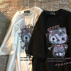 Zombie Anime Cat Print Short Sleeve T-shirt