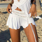 Low Waist Drawstring Pleated Ruffle Mini Skirt