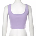 Cute Pastel Purple Heart Button Ribbed Knit Crop Top Causal Tank Top Casual Camisole T-shirt Tee E-Girl Kawaii Korean Japanese Harajuku Streetwear