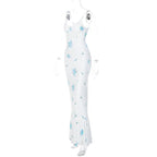 Blue & White Floral Print Spaghetti Strap Maxi Dress
