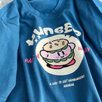 Burger Japanese Anime Print Loose Short Sleeve T-shirt