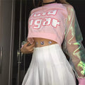 Pastel Pink Acid Holographic Laser Transparent Crop Top Long Sleeve Tee Shirt T-shirt Top Sweatshirt E-Girl Kawaii Korean Japanese Harajuku Streetwear