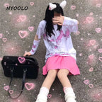 Angel Steampunk Anime Girl Cartoon Print Loose Short Sleeve T-shirt Top Summer Causal Goth Punk E-Girl Kawaii Korean Japanese Harajuku Streetwear