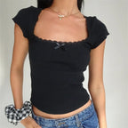 White Lace Short Sleeve Shirt