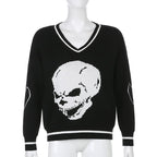 Skull Knit Oversized Loose Sweater Sweatshirt Long Sleeve Pullover Goth Punk Autumn Fall E-Girl Kawaii Korean Japanese Harajuku Streetwear