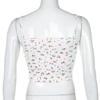 Cute Floral Print Lace Spaghetti Strap Camisole Crop Top Shirt Tee T-shirt E-Girl Kawaii Korean Japanese Harajuku Chinese Retro Streetwear Aesthetic