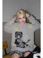 Grey Anime Girl Oversized Sweater