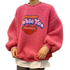 Strawberry Bubblegum Print Warm Fuzzy Fleece Hoodie Sweatshirt Sweater Long Sleeve Pullover E-Girl Kawaii Korean Japanese Harajuku Streetwear