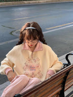 Rabbit Print Collar Zip Up Jacket
