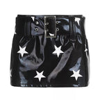 Black PU Glossy Star Print Mini Skirt