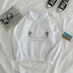 Cute Cat Kitten Print Polo Collar 2 Pcs Sweatshirt Sweater Pullover Jumper Long Sleeve Shirt Casual E-Girl Kawaii Korean Japanese Harajuku Streetwear