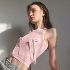 Pink Bow Sleeveless Crop Top