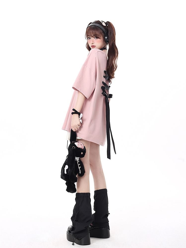 Bow Bandage Oversized Short Sleeve T-shirt