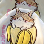 Fluffy Cat Banana Short Sleeve T-shirt