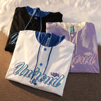 Vintage Pastel Letter Embroidery Oversized Baseball Jacket