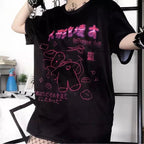 Cute Black Rabbit Bunny Print Oversized Loose Short Sleeve Shirt Tee T-shirt Summer Casual Goth Punk E-Girl Kawaii Korean Japanese Harajuku Streetwear