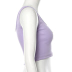 Cute Pastel Purple Heart Button Ribbed Knit Crop Top Causal Tank Top Casual Camisole T-shirt Tee E-Girl Kawaii Korean Japanese Harajuku Streetwear