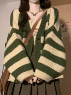 Green Stripe Loose Cardigan