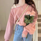 Pink Cat Embroidery Crop Sweater