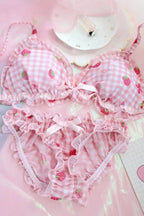 Strawberry Print Bra + Panty Set Lingerie Underwear Summer Aesthetic Casual E-Girl Kawaii Korean Japanese Harajuku