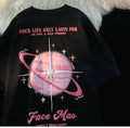 Pink Planet Print Short Sleeve T-shirt
