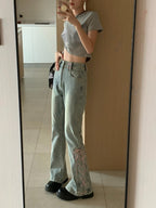 Pink Lace Up High Waist Flare Pants