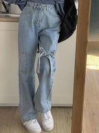Bow High Waist Straight Leg Jeans