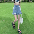 Sweet Lace Wide Leg Denim Shorts