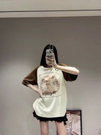 Graphic Cat Print Short Sleeve T-shirt