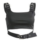 Cute Black Buckle Belt Tank Crop Top Sleeveless Shirt Camisole Bustier Corset Punk Goth Summer Aesthetic E-Girl Kawaii Korean Japanese Harajuku