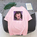 Cute Yandere Anime Girl Cartoon Print Short Sleeve Tee Shirt T-shirt Top Punk Goth Summer Casual E-Girl Kawaii Korean Japanese Harajuku Streetwear