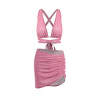 2PCS Pink Sequin Cut Out Tank Top + Mini Skirt