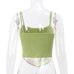 Green Vacation Print Patchwork Tank Top