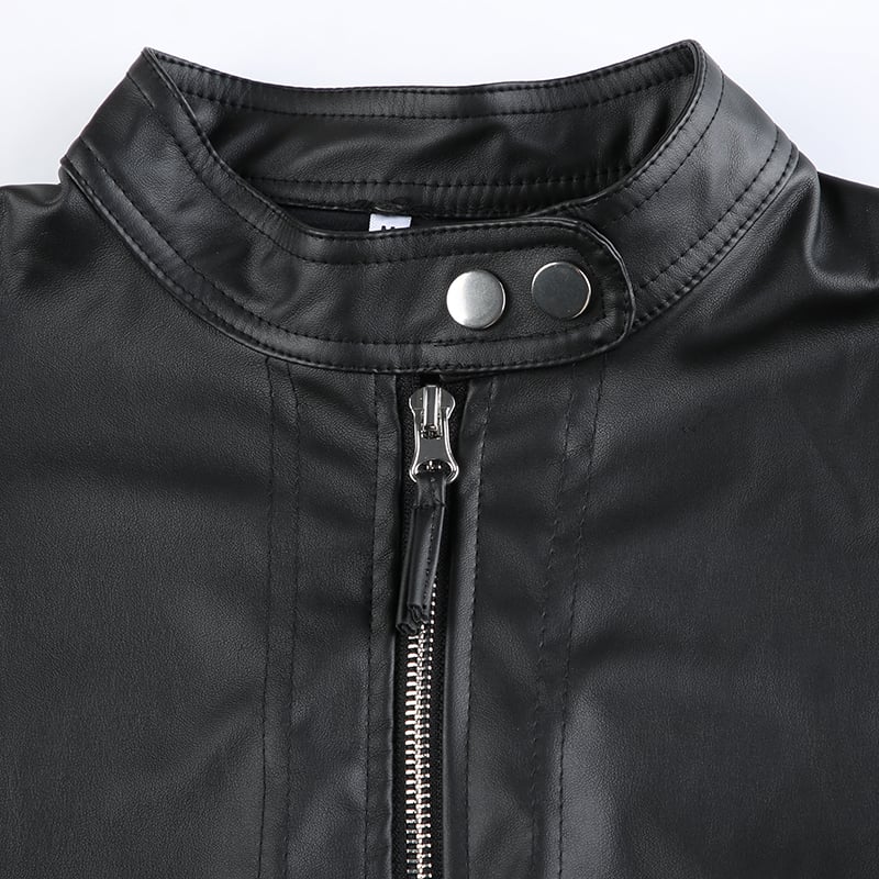 Black PU Leather Zipper Jacket
