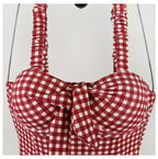 Sexy Red Plaid Push Up One Piece Swimsuit Aesthetic Casual E-Girl Kawaii Korean Japanese Harajuku