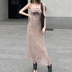 Cat Graphic Print Split Long Dress