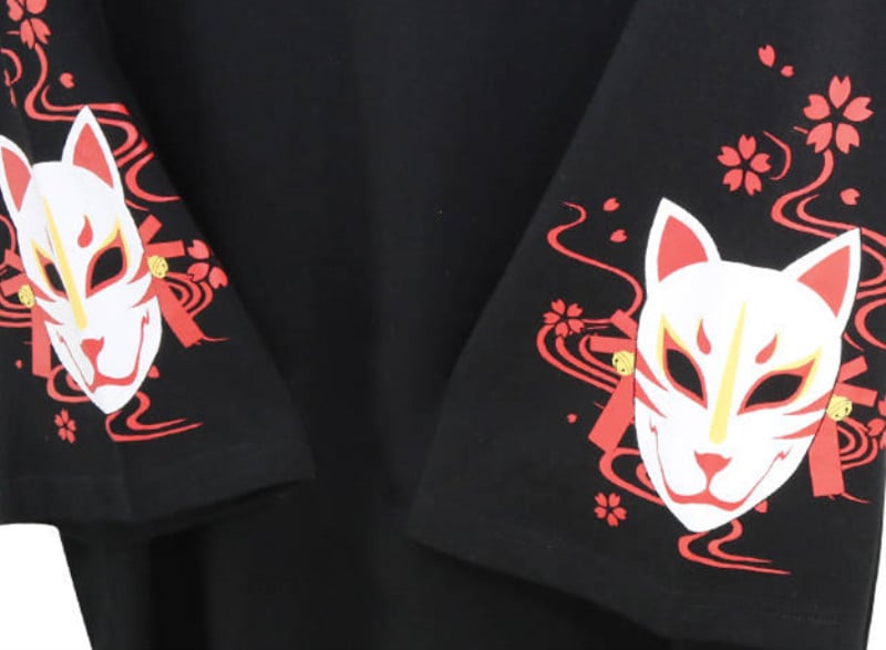 Fox Anime Cartoon Print Vintage Black T-shirt Short Sleeve Tee Shirt Causal Summer Top E-Girl Kawaii Korean Japanese Harajuku Streetwear