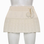 White Knit Twist Mini Skirt